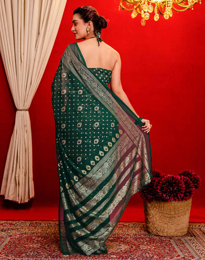 Dark Green Georgette Foil Printed Saree