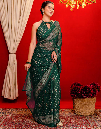 Dark Green Georgette Foil Printed Saree
