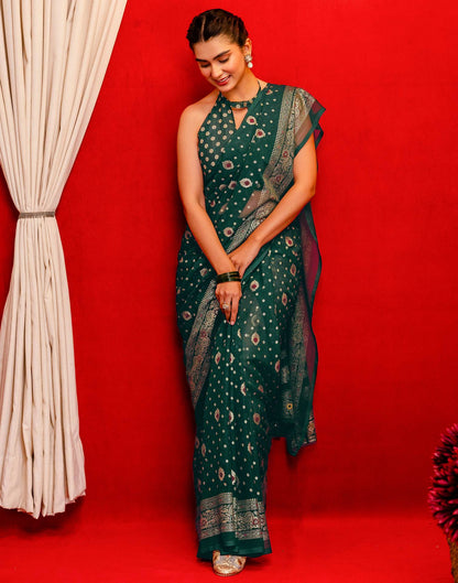 Dark Green Georgette Foil Printed Saree