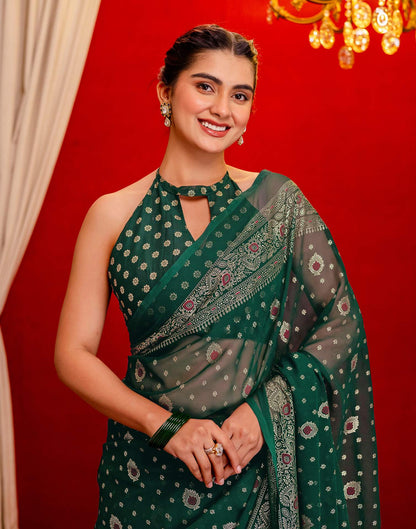 Dark Green Georgette Foil Printed Saree