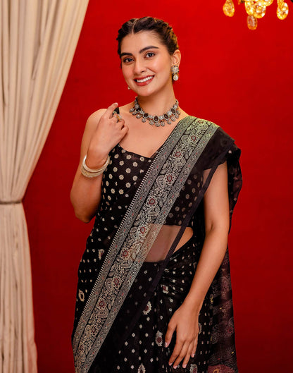 Black Georgette Foil Printed Saree