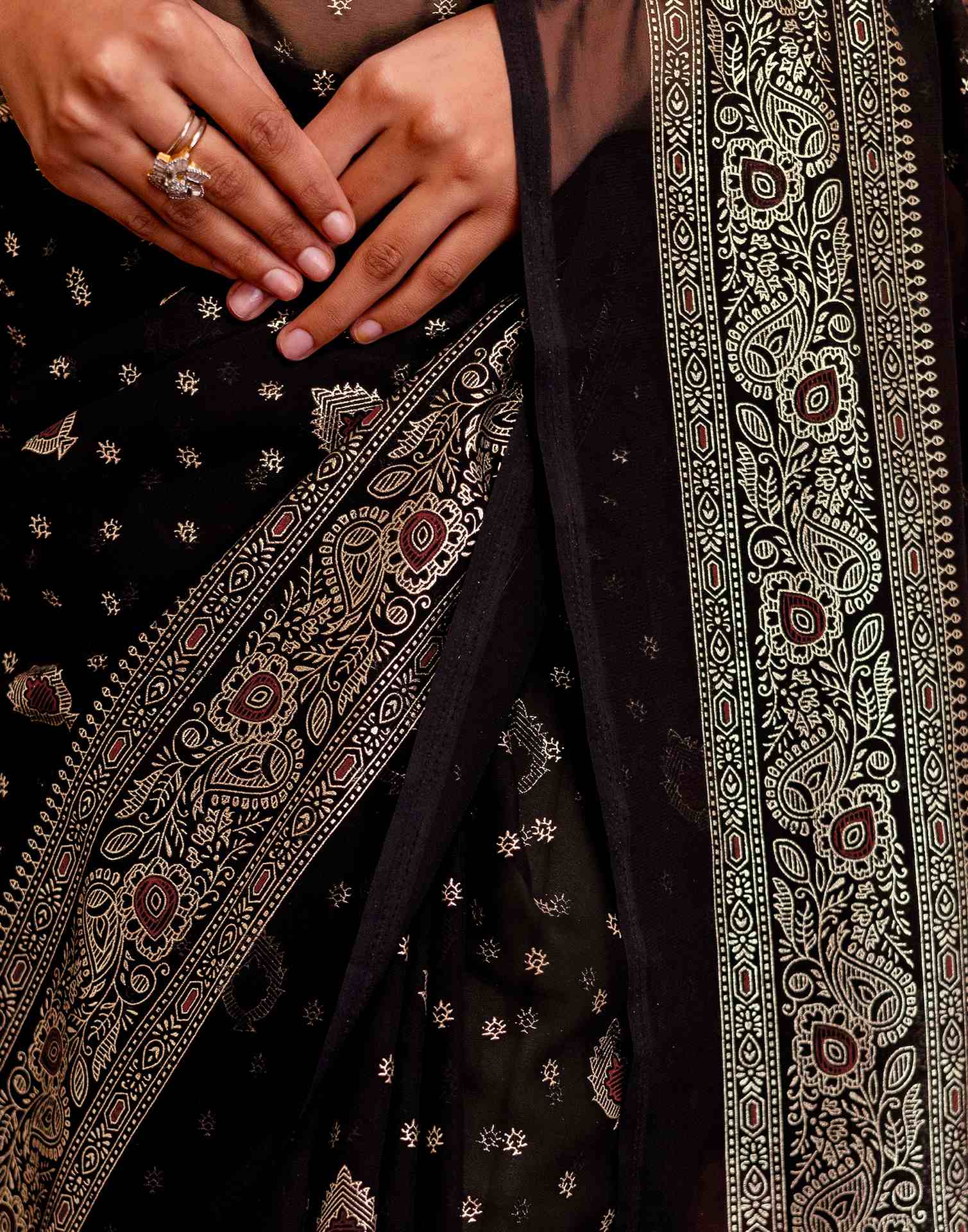 Black Georgette Foil Printed Saree