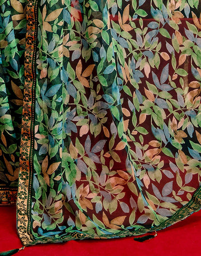 Dark Green Chiffon Printed Saree