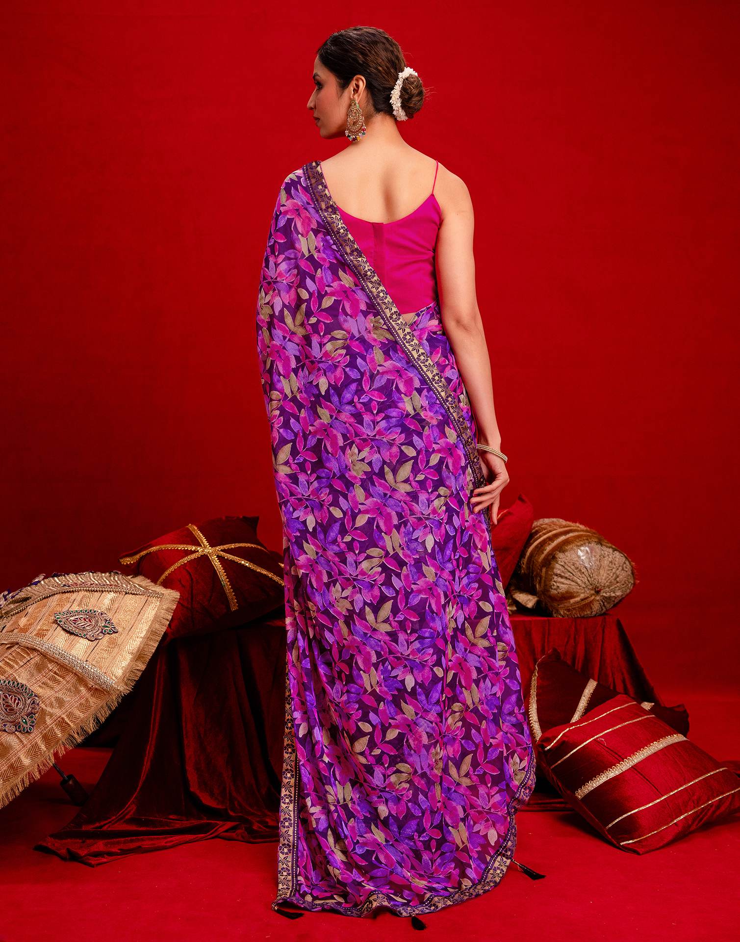 Dark Purple Chiffon Printed Saree