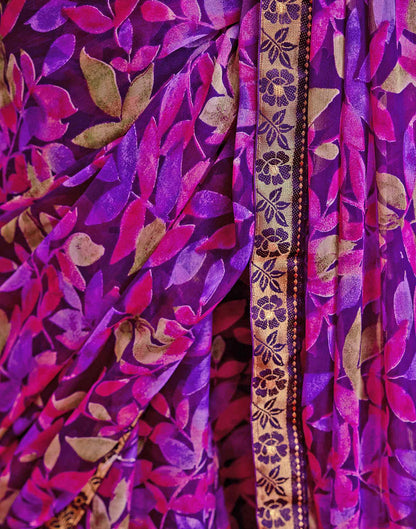 Dark Purple Chiffon Printed Saree