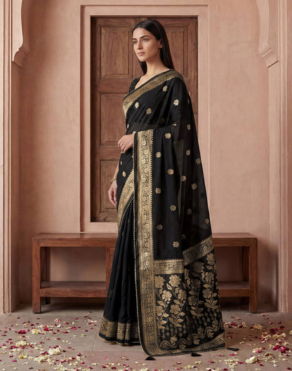 Black Georgette Foil Printed Saree