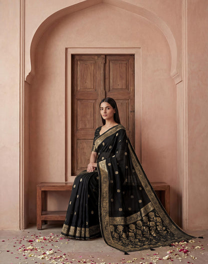 Black Georgette Foil Printed Saree