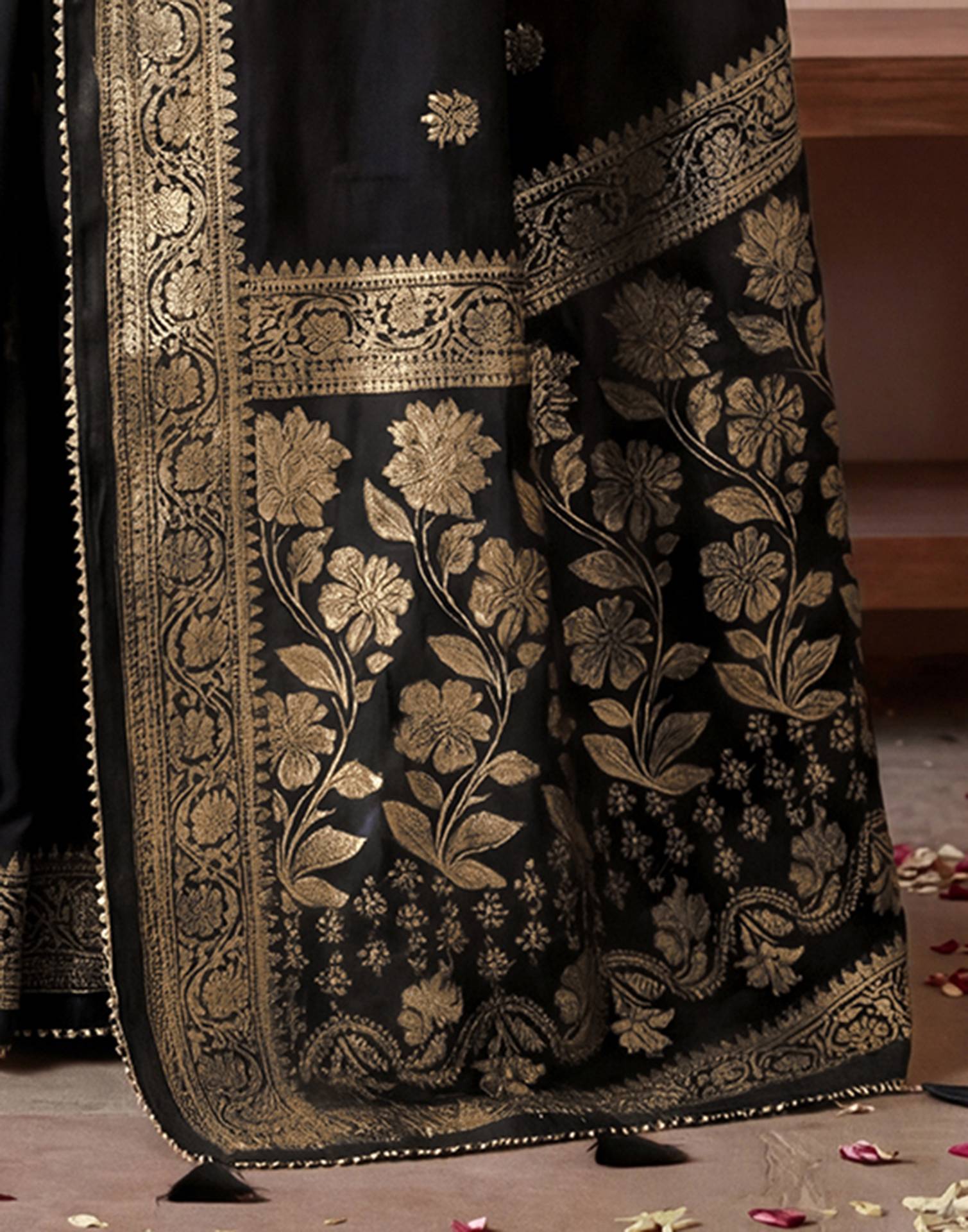 Black Georgette Foil Printed Saree