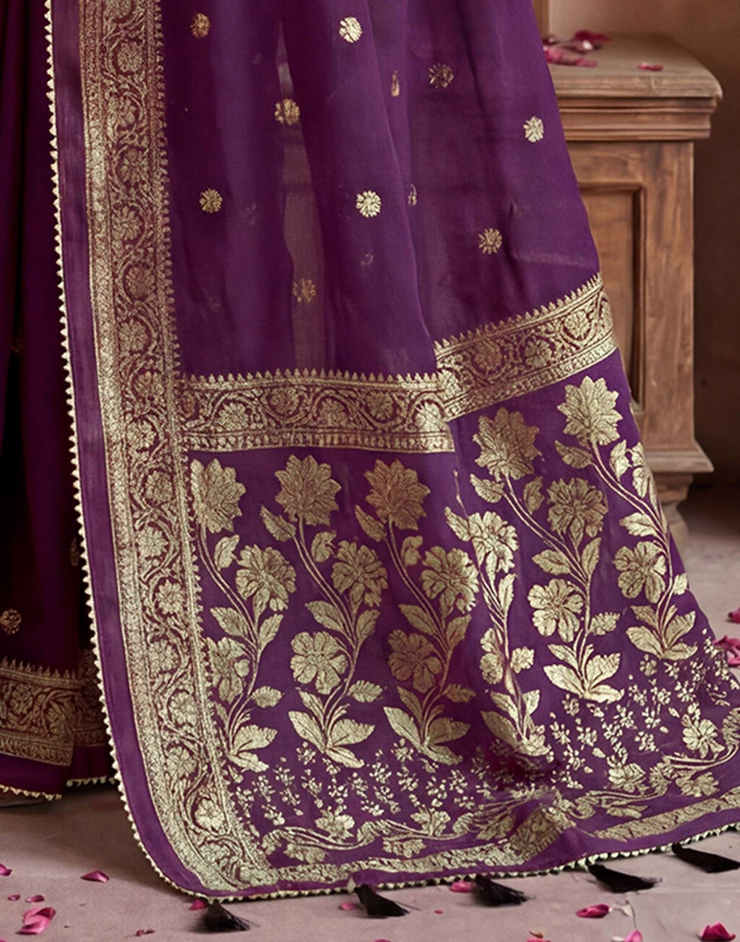 Wine Georgette Foil Printed Saree