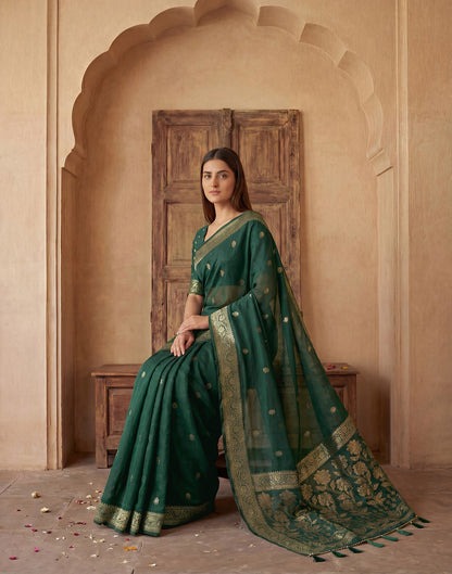 Dark Green Georgette Foil Printed Saree