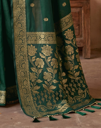Dark Green Georgette Foil Printed Saree