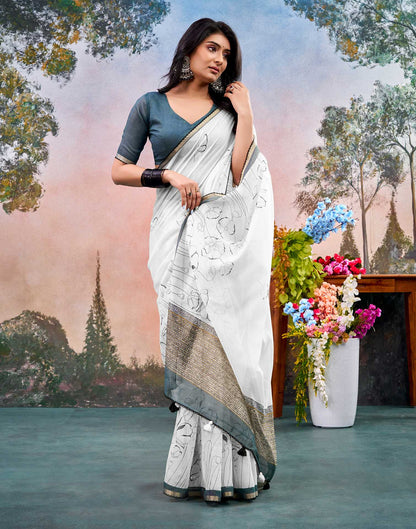 Off White Chanderi Printed Saree