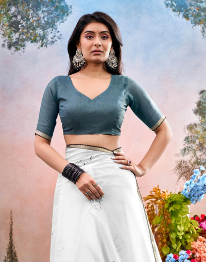 Off White Chanderi Printed Saree