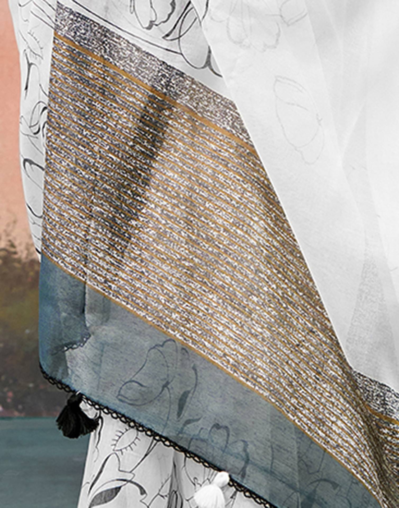 Off White Chanderi Printed Saree