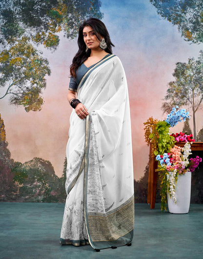 Off White Chanderi Printed Saree