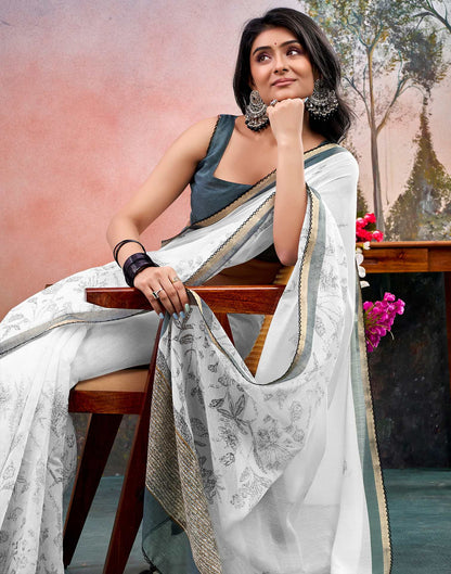 Off White Chanderi Printed Saree