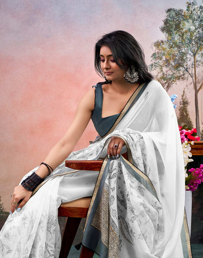 Off White Chanderi Printed Saree