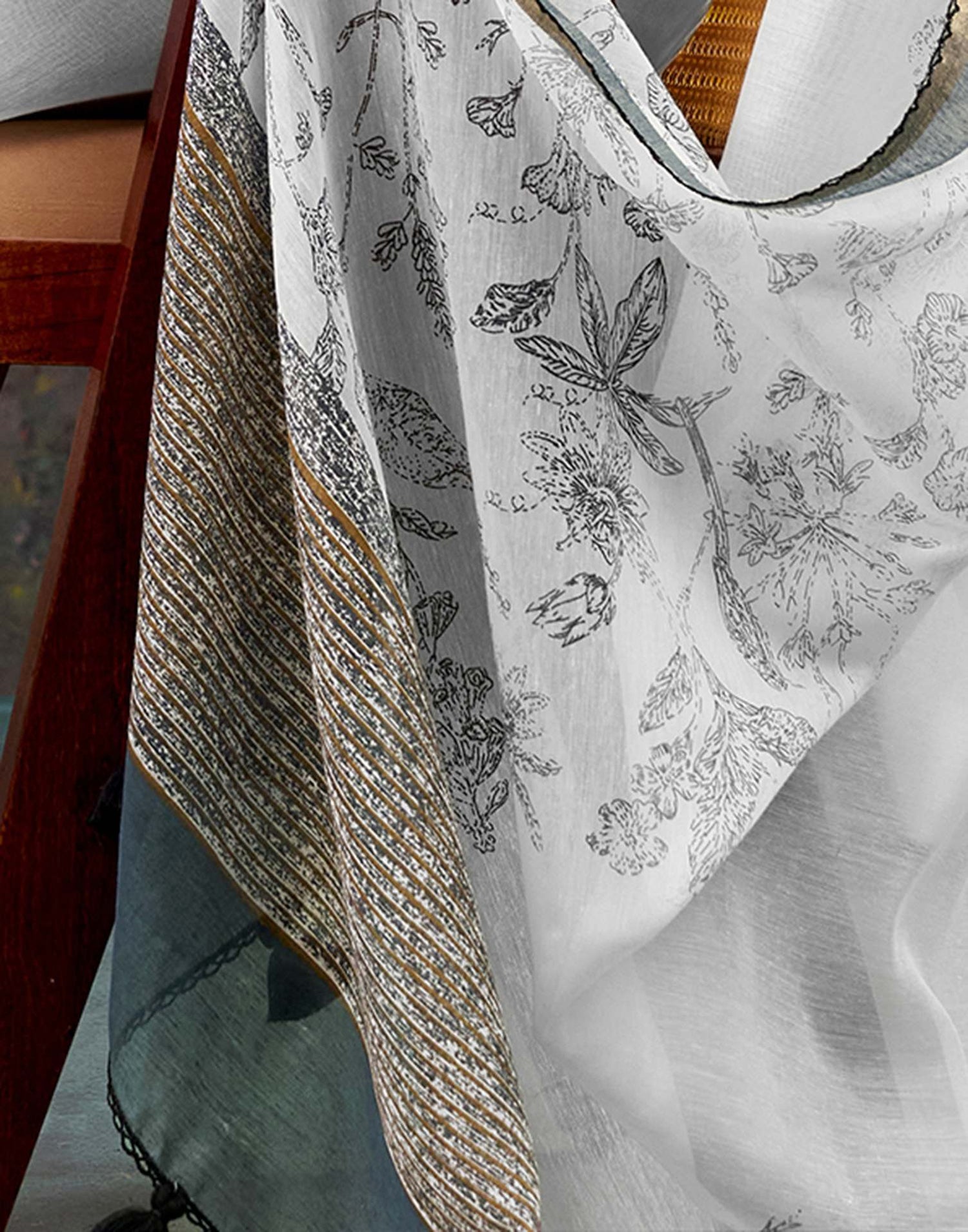 Off White Chanderi Printed Saree