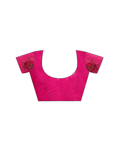 Rani Pink Chiffon Woven Border Saree
