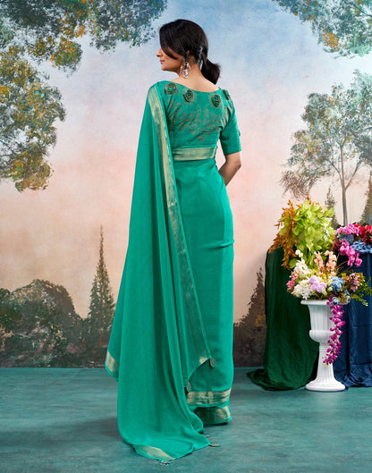 Teal Green Chiffon Woven Border Saree
