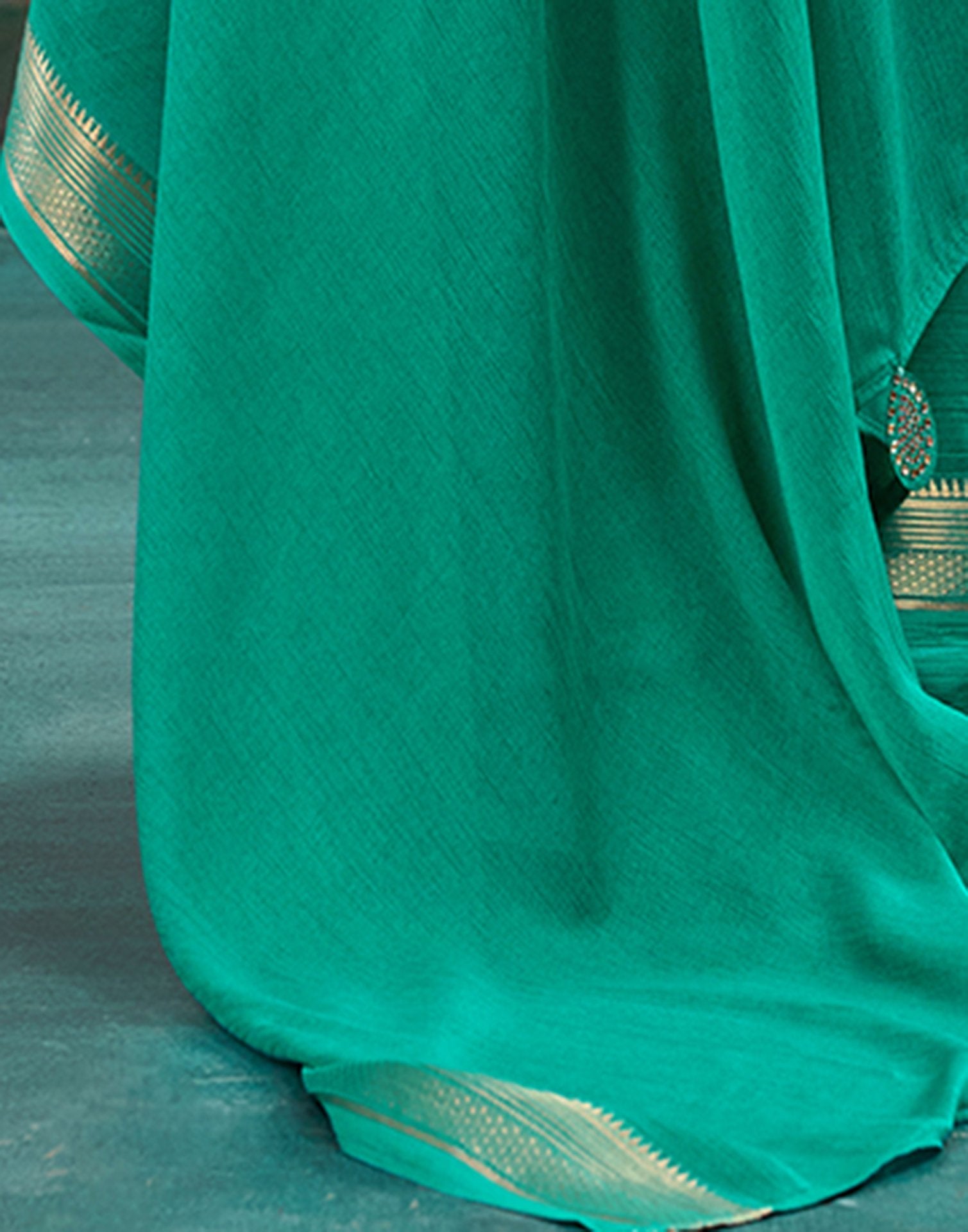 Teal Green Chiffon Woven Border Saree