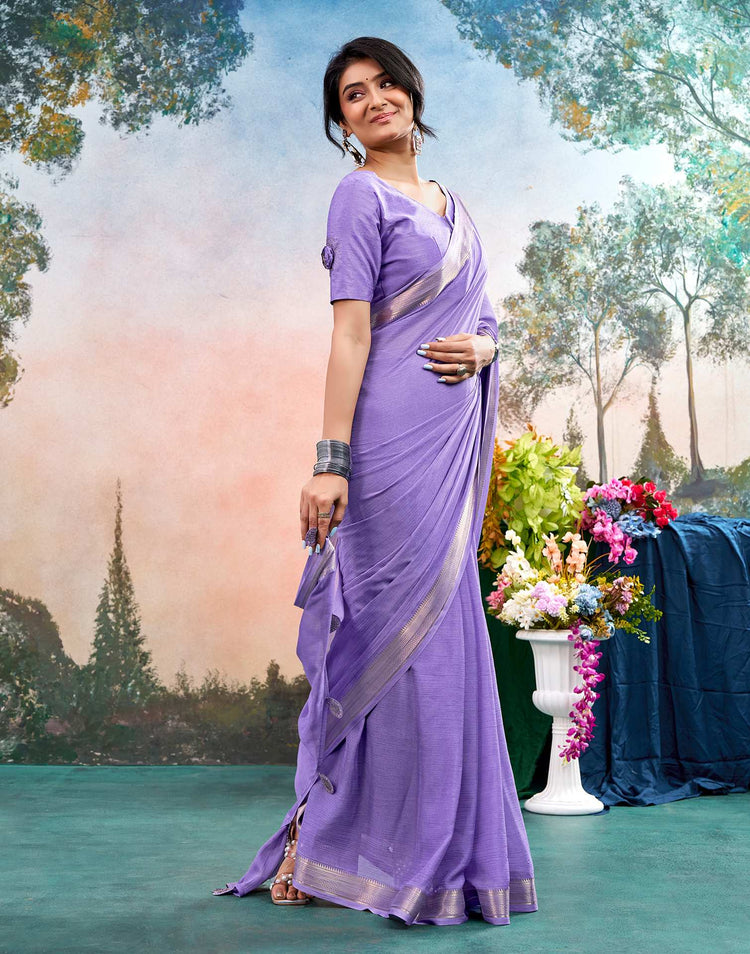 Lavender Chiffon Woven Border Saree