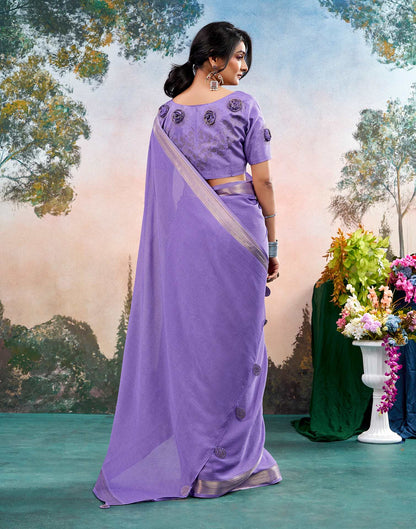 Lavender Chiffon Woven Border Saree