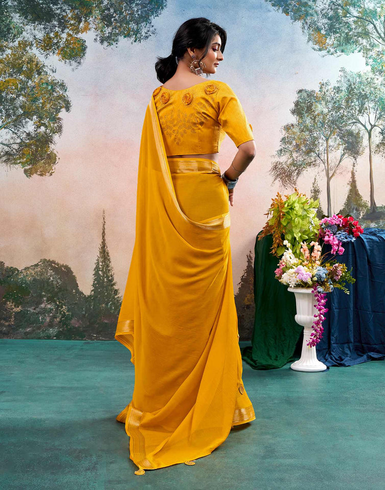 Yellow Chiffon Woven Border Saree