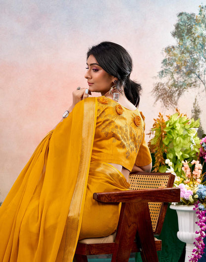 Yellow Chiffon Woven Border Saree