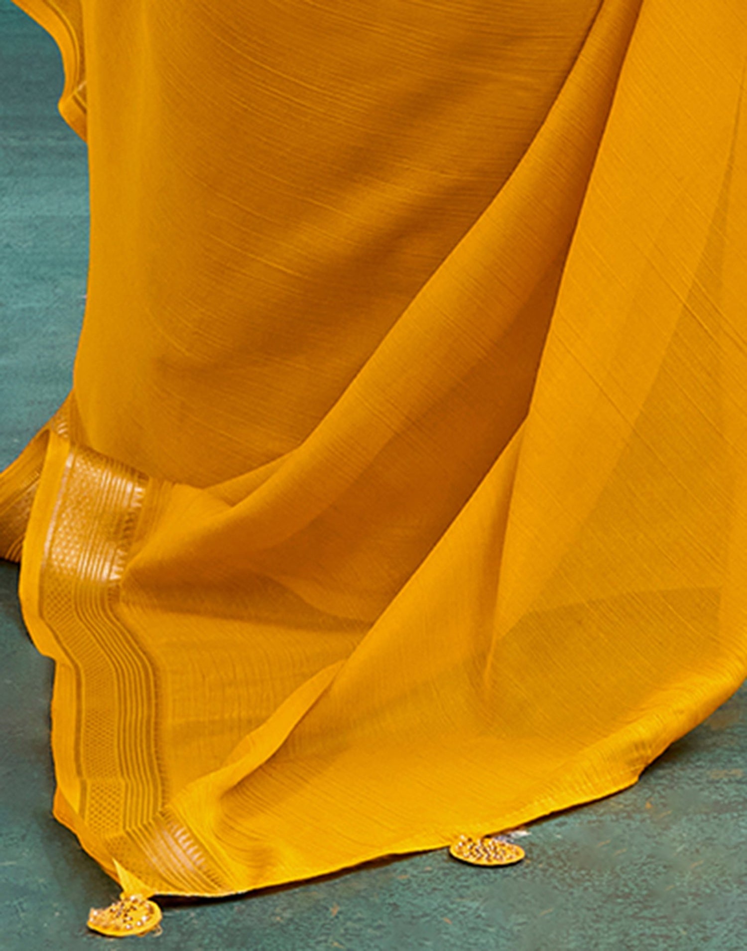 Yellow Chiffon Woven Border Saree