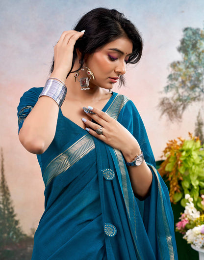 Peacock Blue Chiffon Woven Border Saree