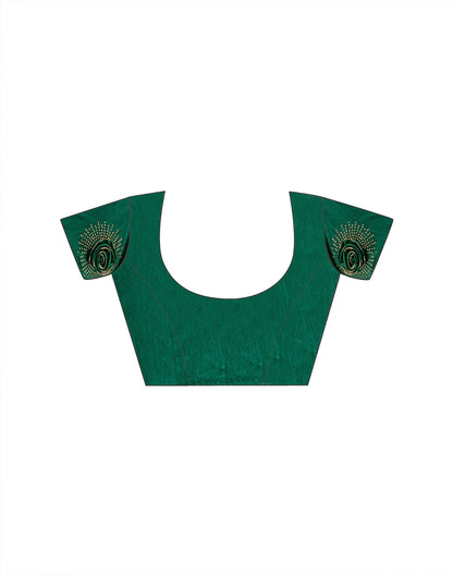 Dark Green Chiffon Woven Border Saree