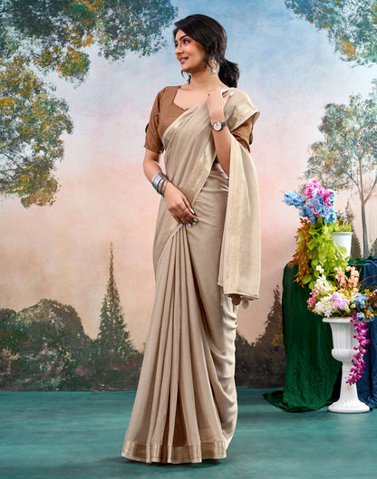 Dusty Beige Chiffon Woven Border Saree