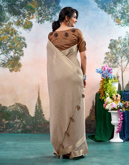 Dusty Beige Chiffon Woven Border Saree