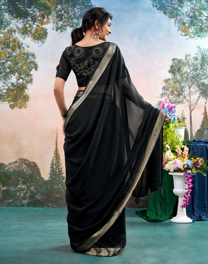 Black Chiffon Woven Border Saree