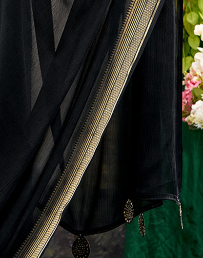 Black Chiffon Woven Border Saree