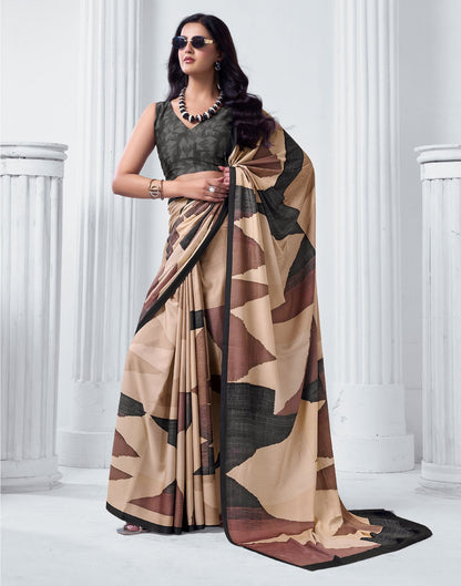 Beige Crepe Printed Saree