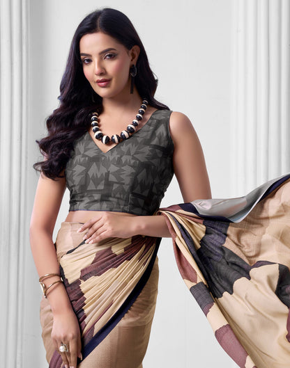 Beige Crepe Printed Saree