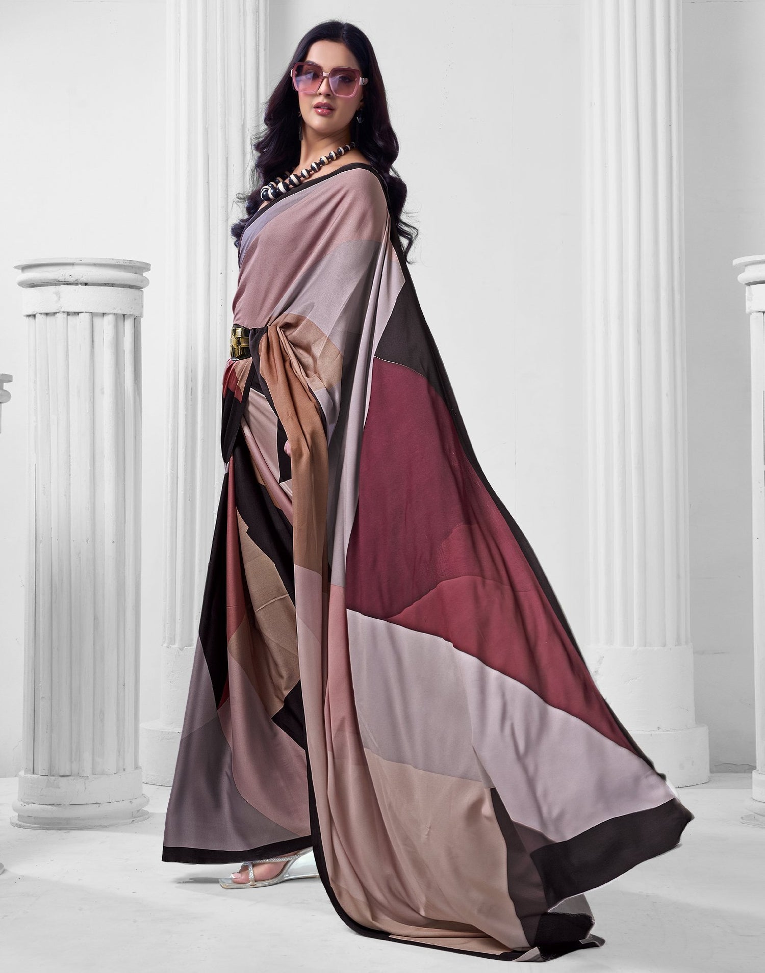 Multicoloured Crepe Printed Saree