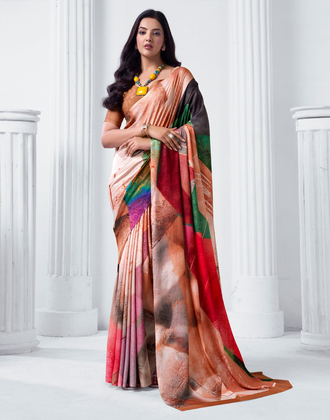 Peach Crepe Printed Saree