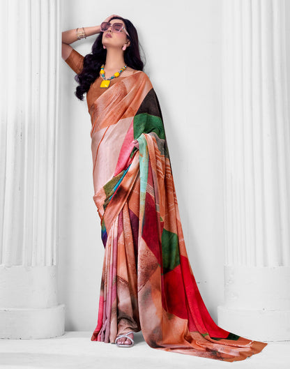 Peach Crepe Printed Saree
