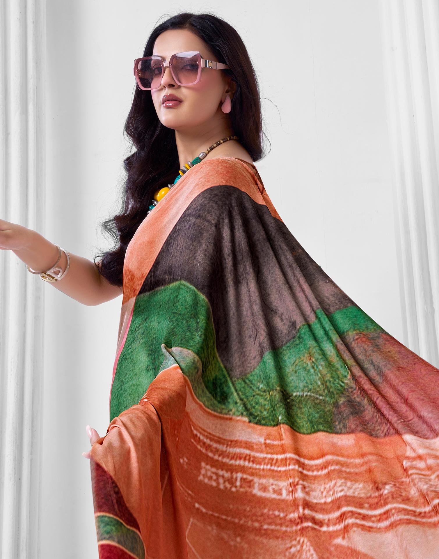 Peach Crepe Printed Saree