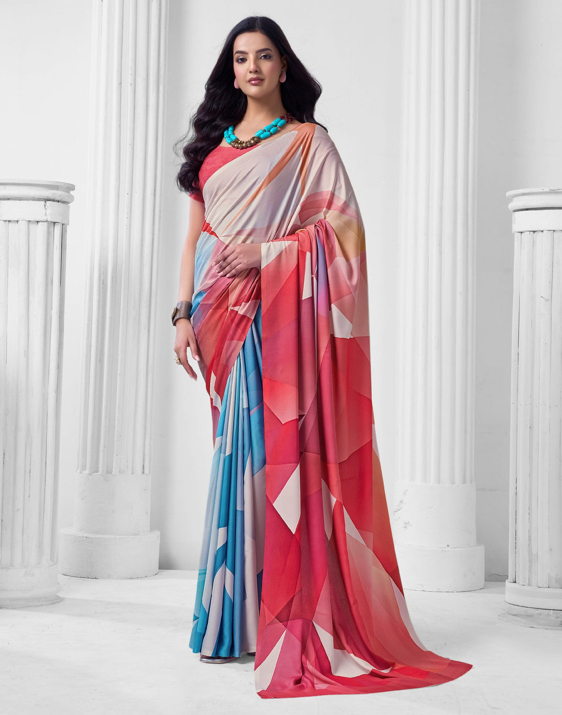 Pink Crepe Printed Saree