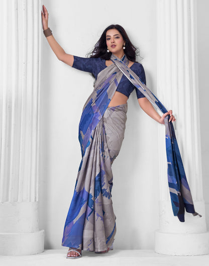 Grey Crepe Printed Saree