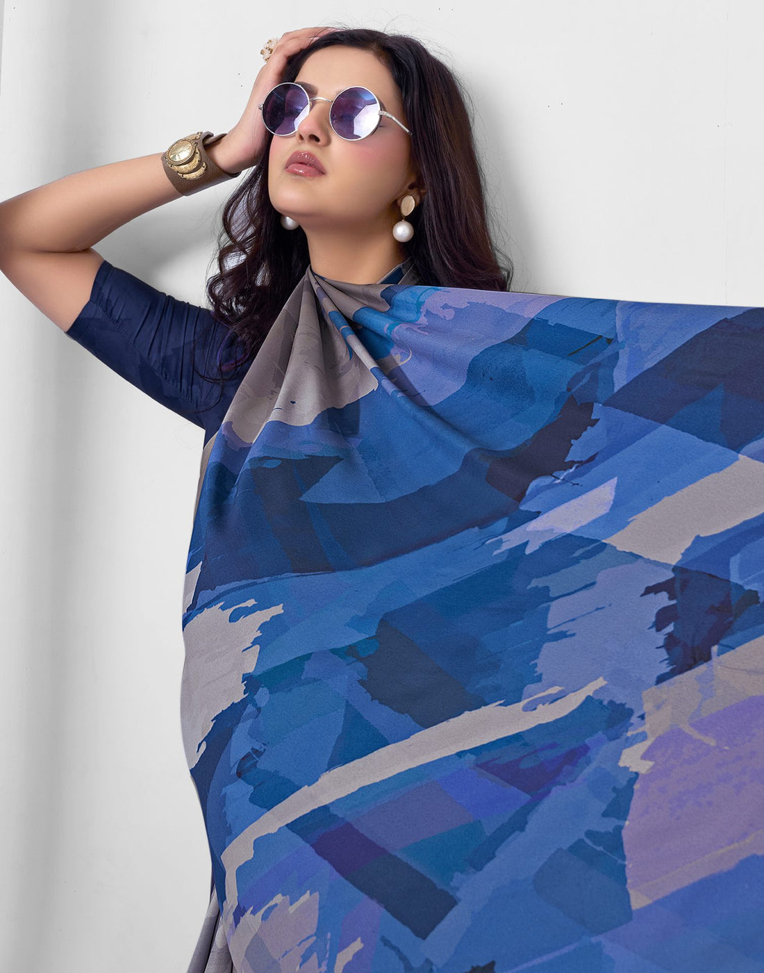 Grey Crepe Printed Saree