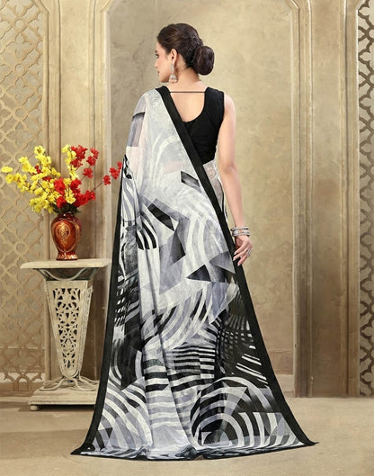 Off White Crepe Silk Printed Saree