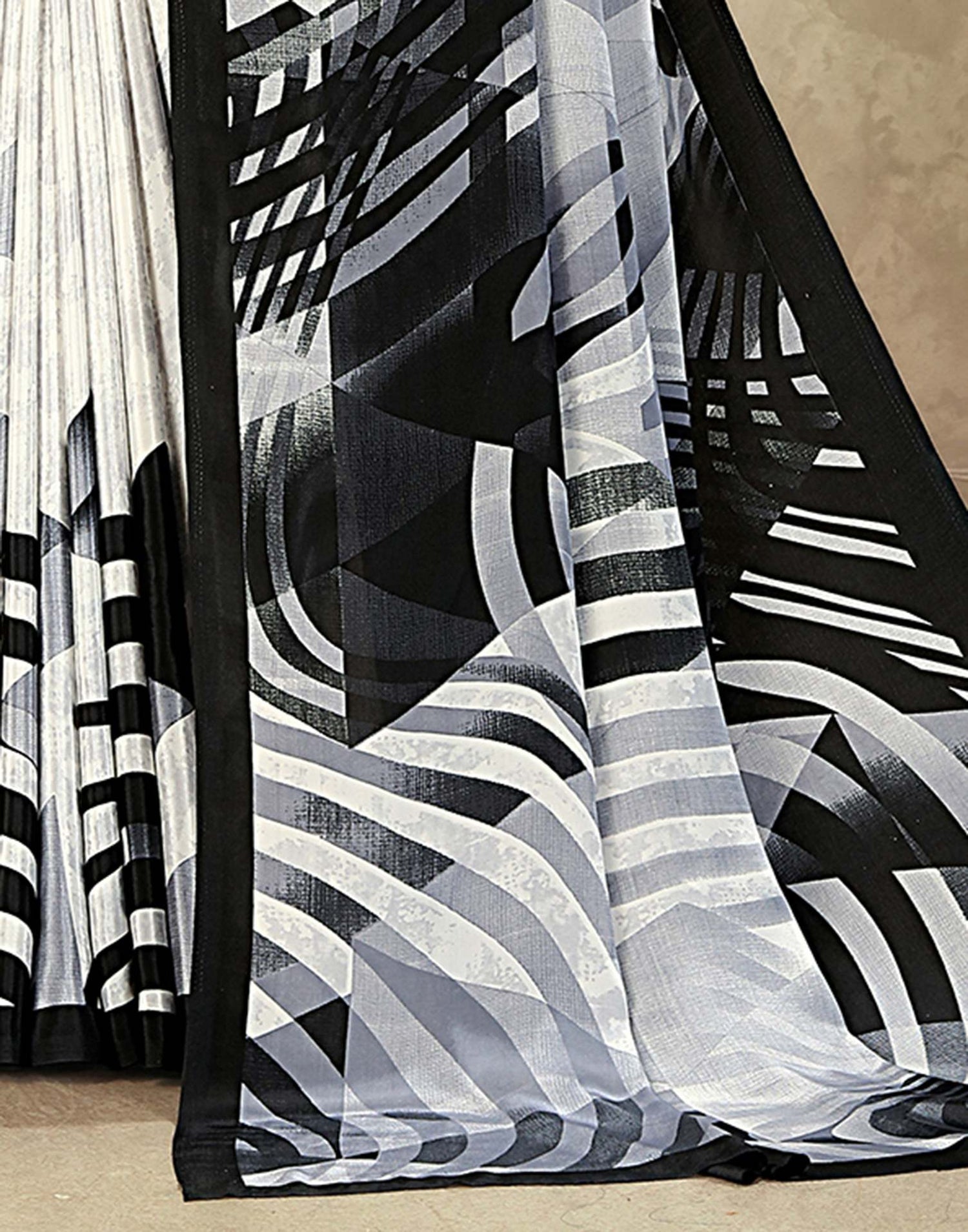 Off White Crepe Silk Printed Saree