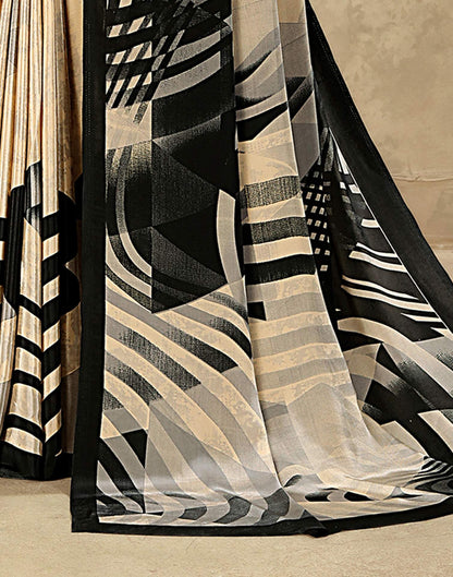 Beige Crepe Silk Printed Saree