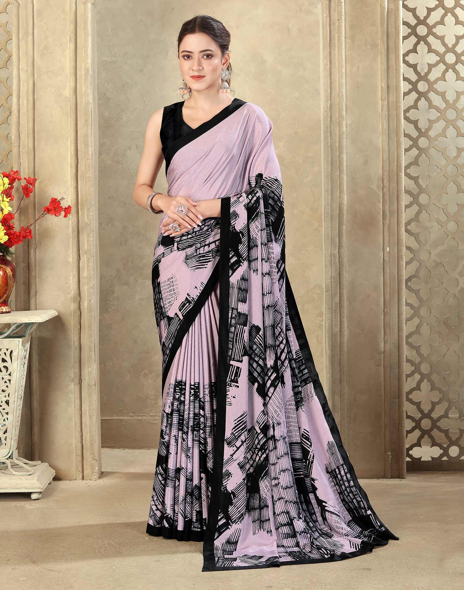 Mauve Crepe Silk Printed Saree