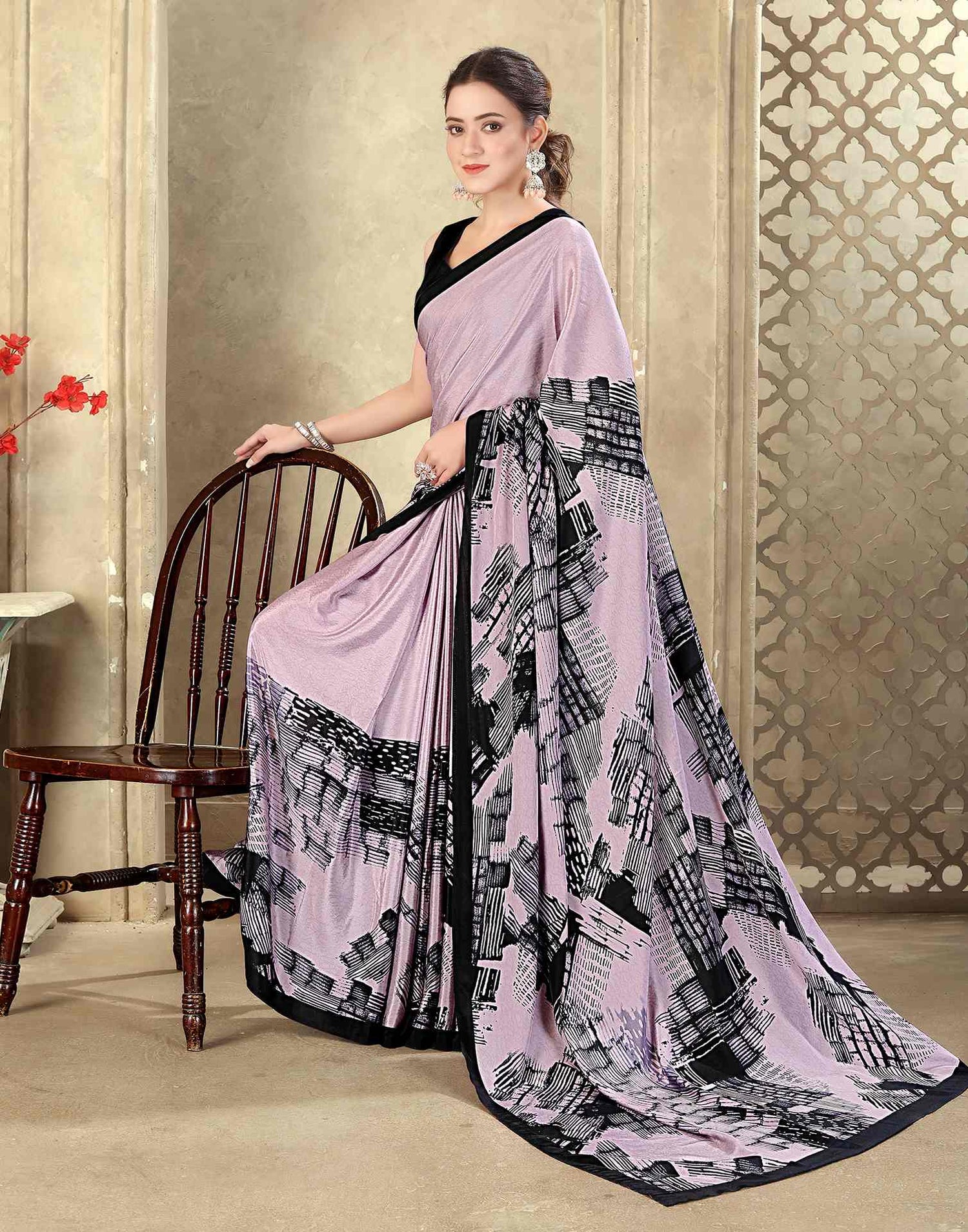 Mauve Crepe Silk Printed Saree